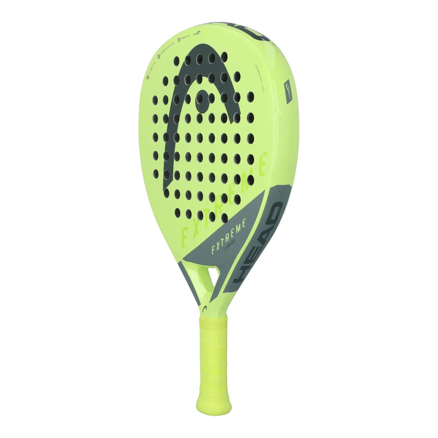 Lime green Head junior padel racket with black branding on a white background.