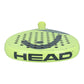 The top of a lime green Head junior padel racket with black branding on a white background.
