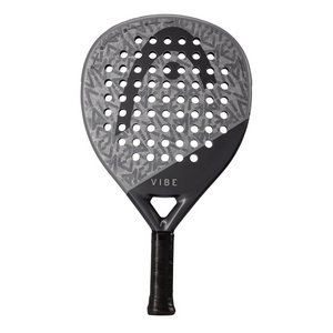 A black and grey Head padel racket on a white background.