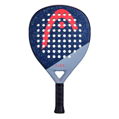 Front view of a blue HEAD padel tennis racket with bright Vibe branding.