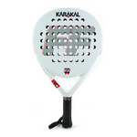 Matte white Karakal padel tennis racket on a white background.