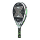 A Nox AT10 padel racket with a silver and lime green design on a white background.