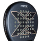 Close-up of a grey Nox 2026 padel racket with bronze detailing on a white background.