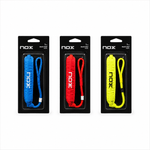 Three NOX smart strap packs in blue, red, and fluorescent yellow, displayed side-by-side in their original black retail packaging on a white background.