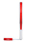 The side of a white 2027 Nox padel racket with red detailing on a white background.
