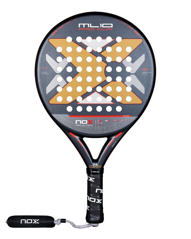 Nox ML10 padel racket with a rough surface on a white background.