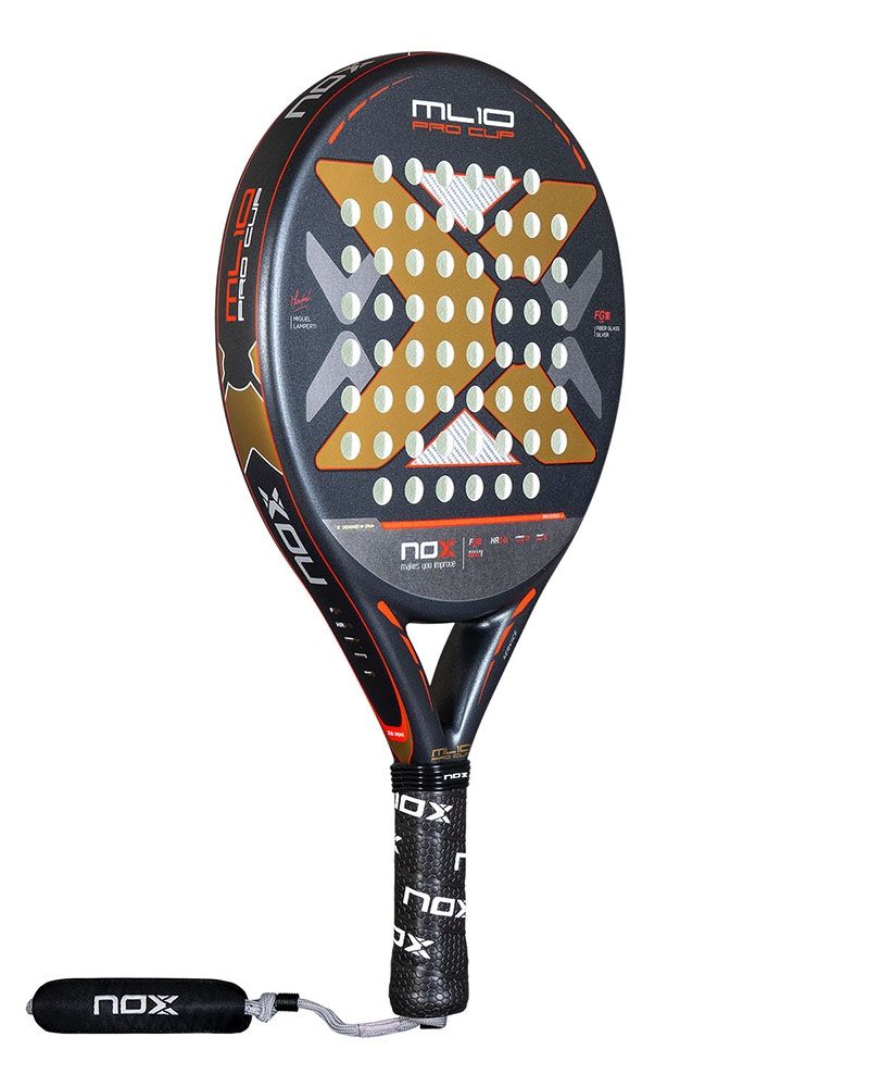 Nox ML10 padel racket with a rough surface on a white background.