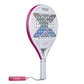 A white Nox 2027 padel racket with pink detailing on a white background.