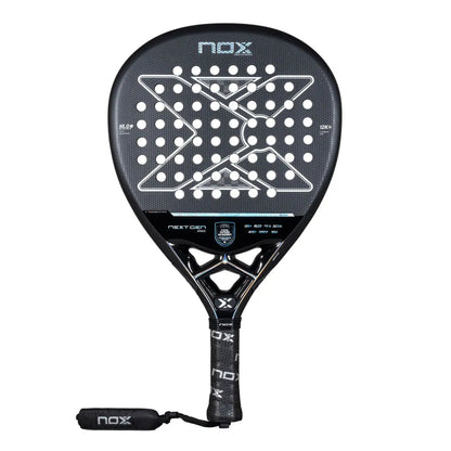 A black Nox 2026 NextGen padel racket on a white background.