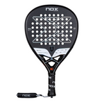 Black and white NOX padel racket on a white background.