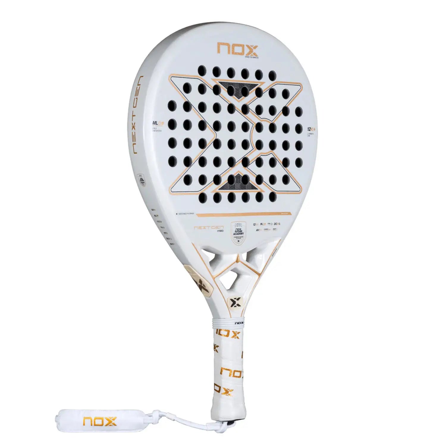 A white 2026 Nox NextGen padel racket on a white background.