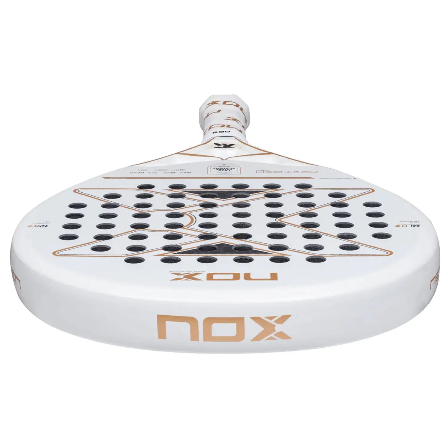 The top of a white 2026 Nox NextGen padel racket on a white background.