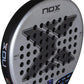 Silver Nox padel tennis racket on a white background.
