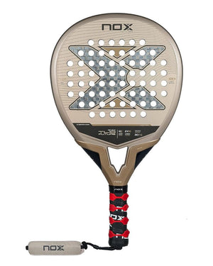 A gold Nox Future padel racket on a white background.