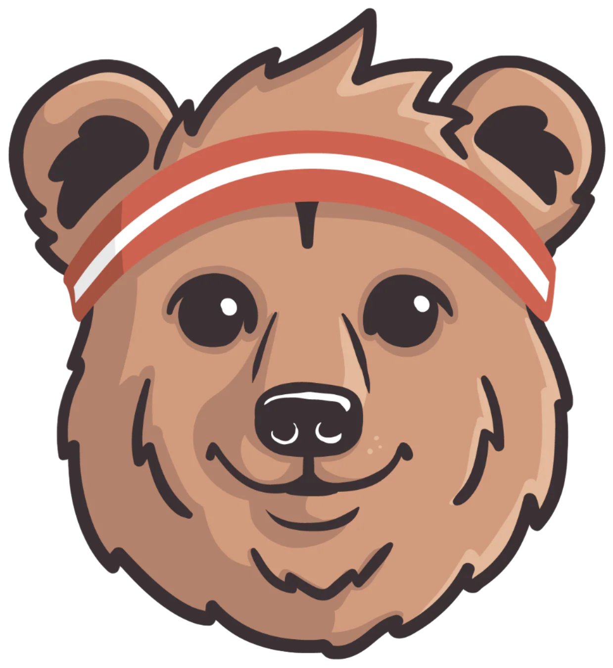 Cartoon Pablo the Padel bear face with a red headband on a white background