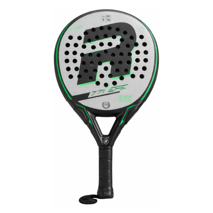 Grey Royal Padel Efe Extreme padel racket with green and black branding on a white background.