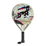 A cream Royal Padel Anniversario Light padel racket with black and pink branding on a white background.