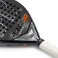 Close-up of a Royal Padel R-Ace padel racket with visible branding on a white background