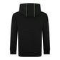 Black Royal Paddle hoodie with green accents on hood a white background
