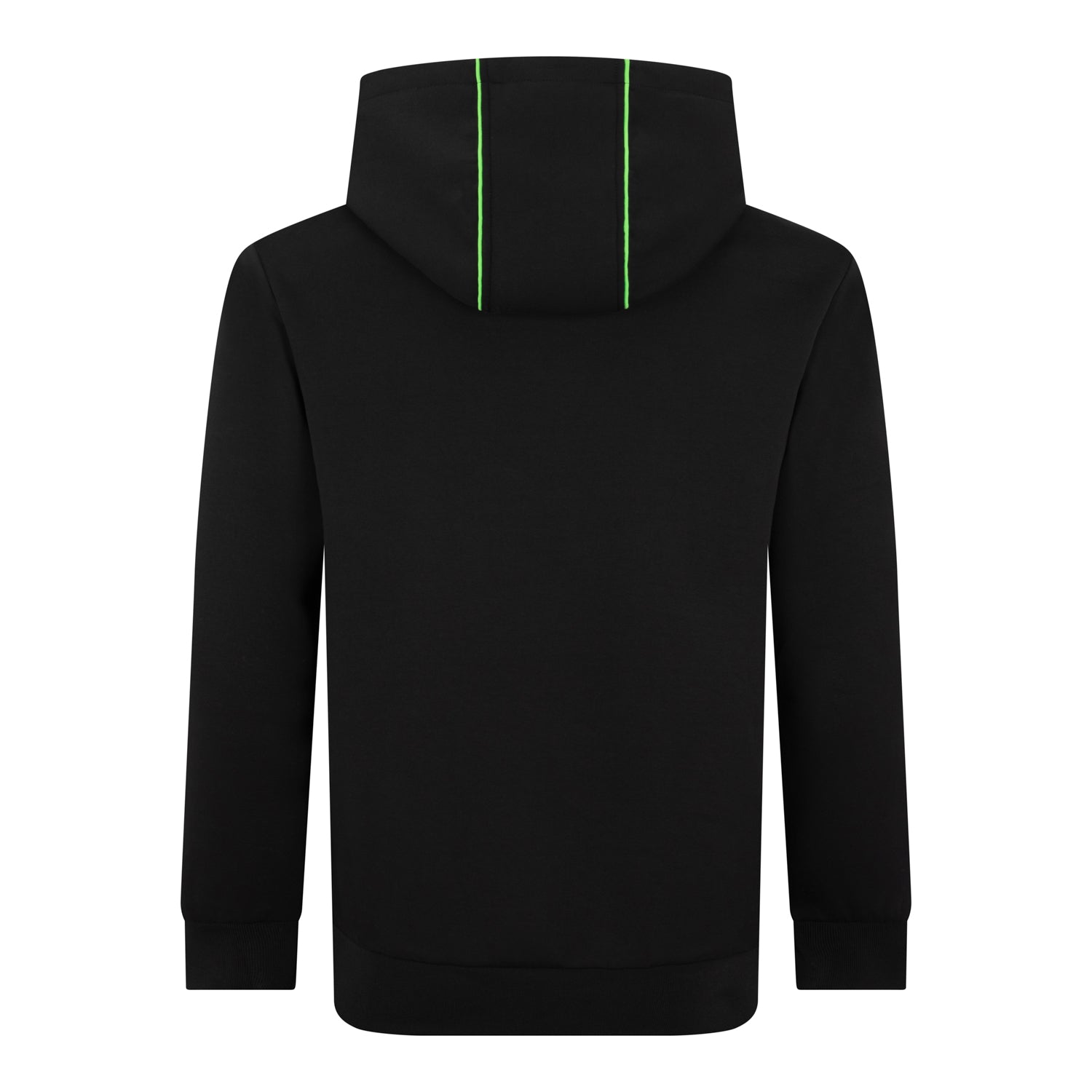 Black Royal Paddle hoodie with green accents on hood a white background