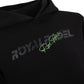 Black hoodie with 'Royal Padel' branding in grey and green on a white background