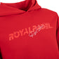 Red hoodie with 'Royal Padel' branding in red and white on a white background
