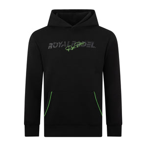 Royal Padel black hoodie with green logo branding on a white background