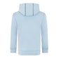 Back view of Light blue Royal Padel hoodie with black line detail on hood on white