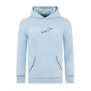 Light blue hoodie with Royal Padel branding on a white background