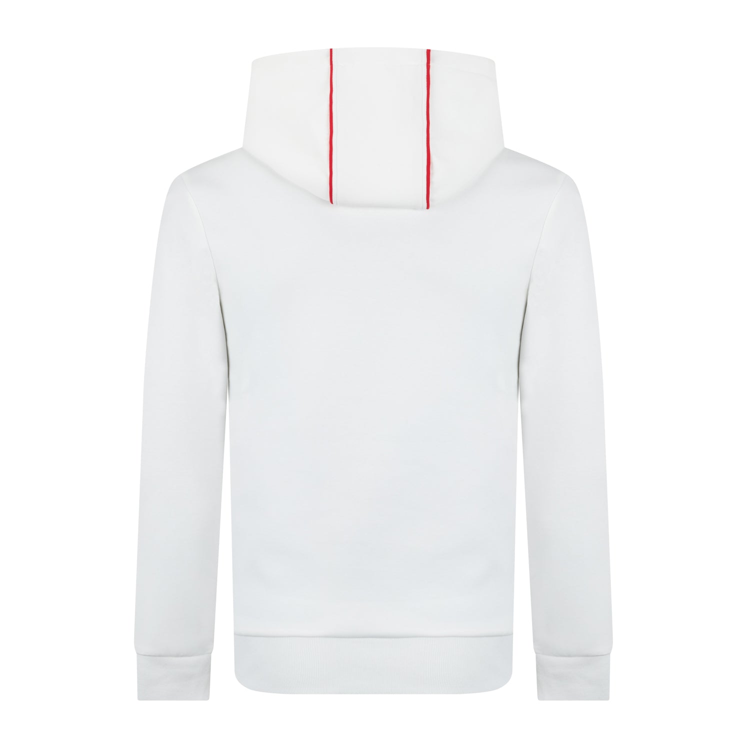 White Royal Paddle hoodie with red accents on hood a white background