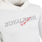 White hoodie with 'Royal Padel' branding in grey and red  on a white background