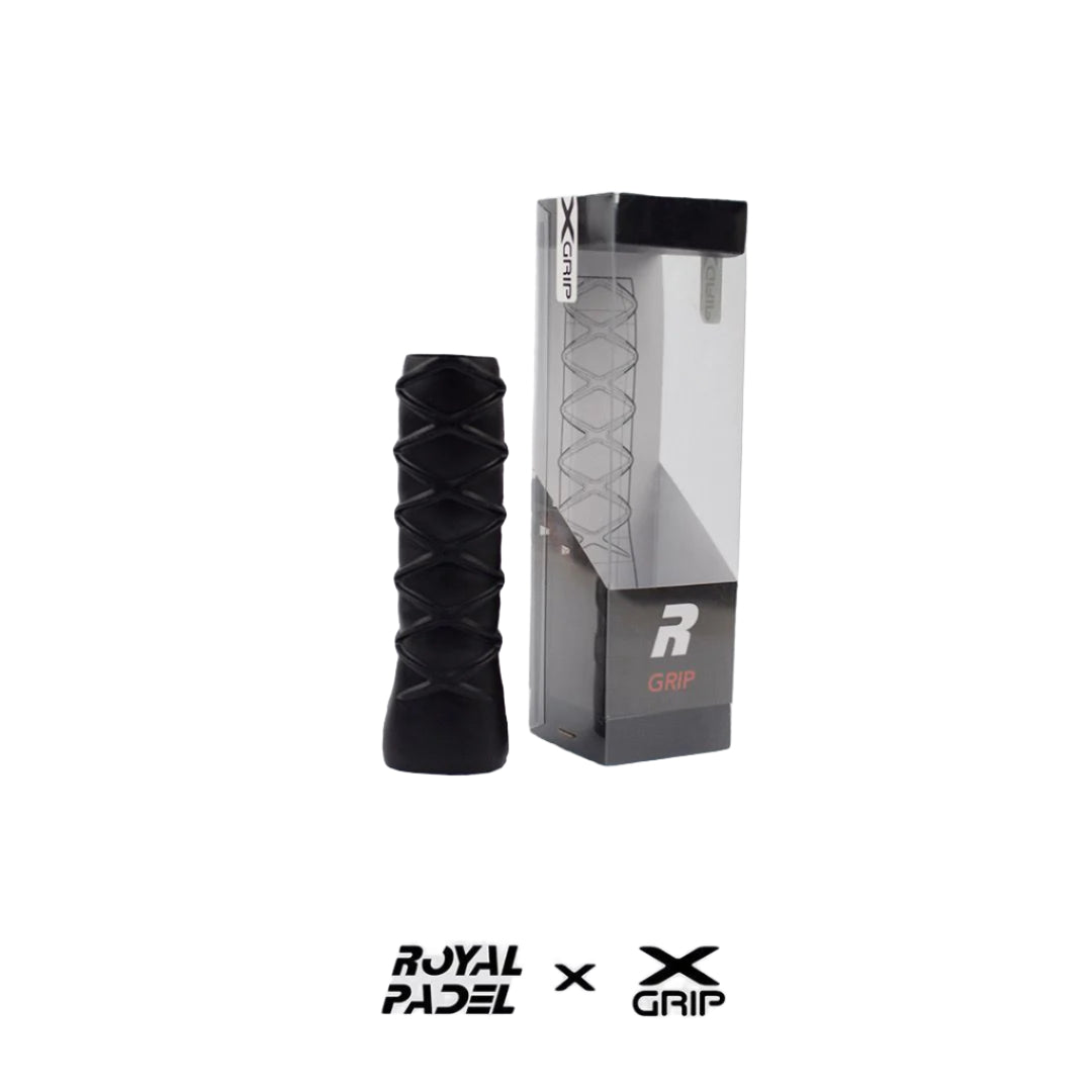 Royal Padel R Grip Black – Moisture-Absorbing Padel Racket Grip and box on white background