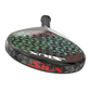 Black Siux padel tennis racket with a red and green geometric pattern on a white background