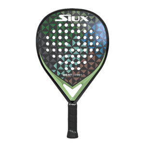 Siux padel tennis racket with geometric pattern on a white background