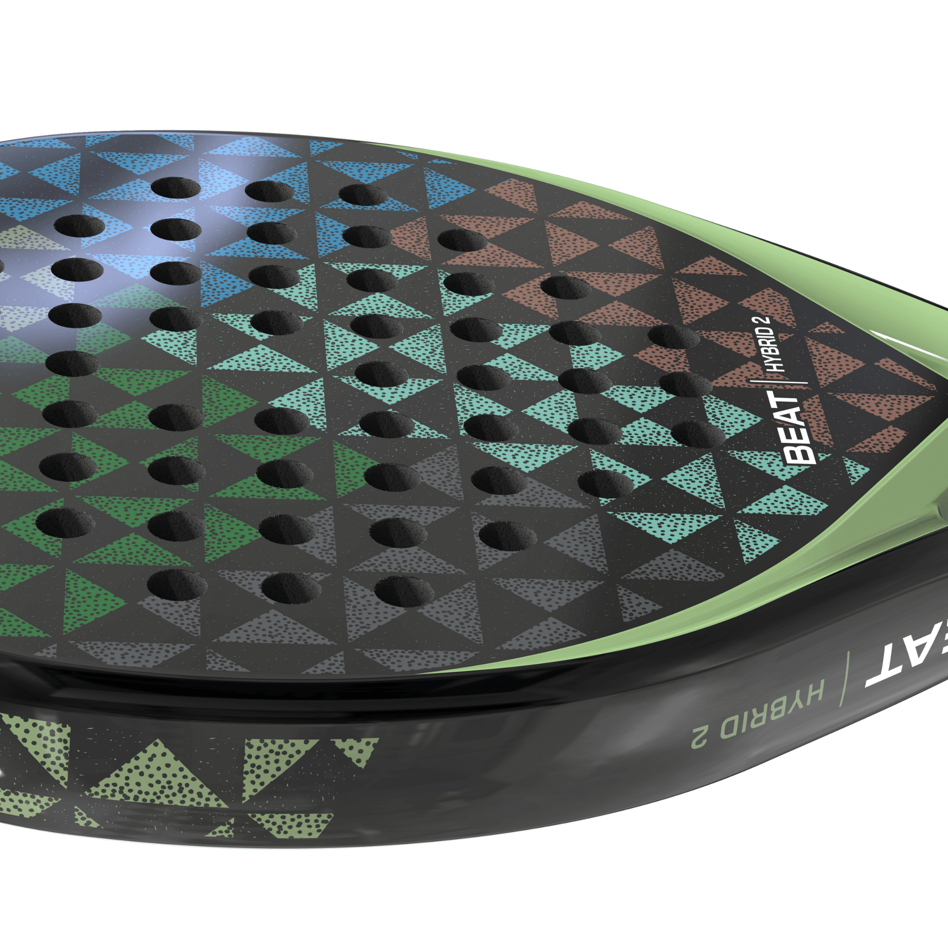 Side view of a Siux padel tennis racket with a geometric pattern on the face.