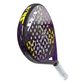 Purple Siux padel racket with a yellow accent at an angle on a white background.