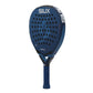 A blue Siux padel racket with white branding on a white background.