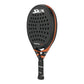 A black Siux padel tennis racket with bronze branding on a white background.