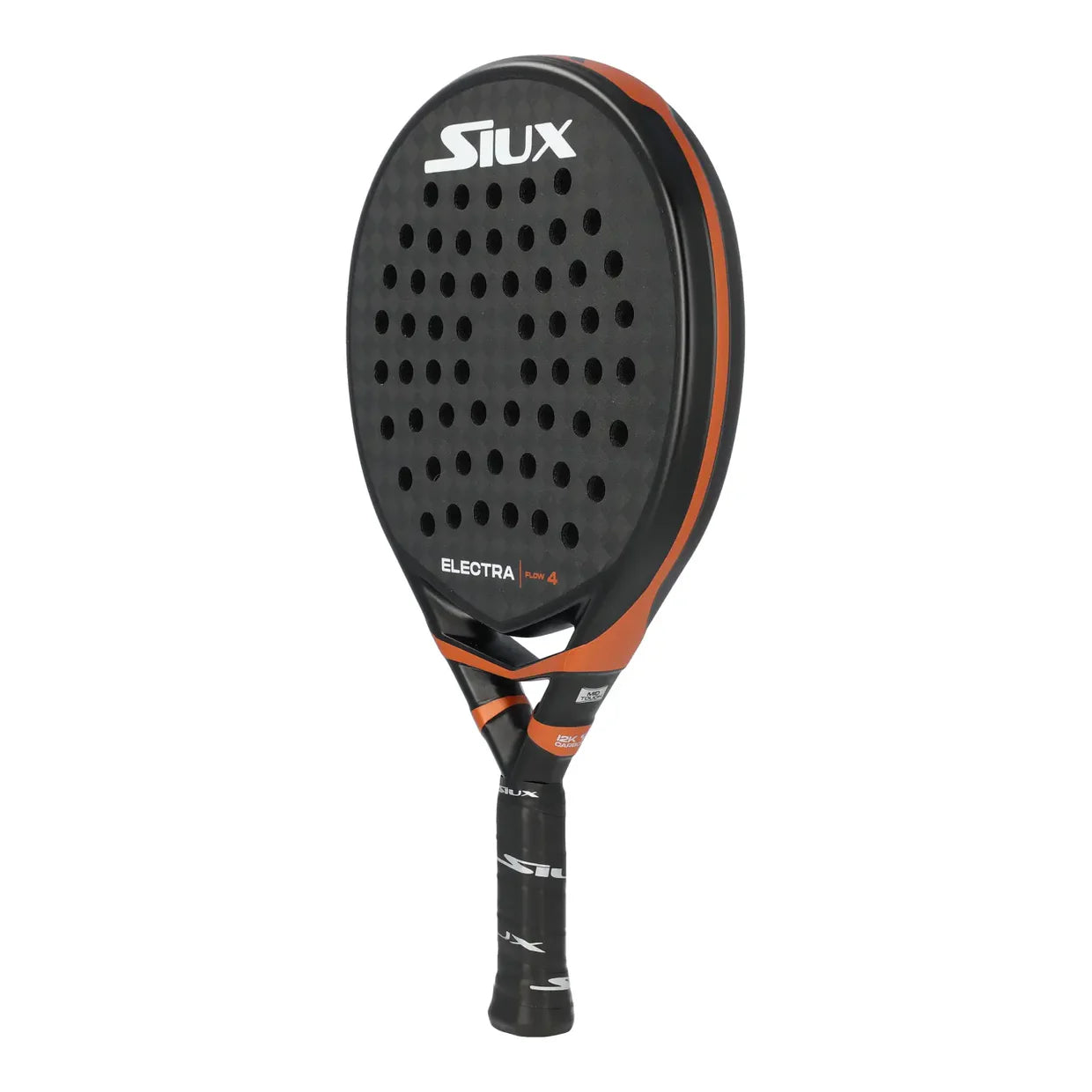 A black Siux padel tennis racket with bronze branding on a white background.