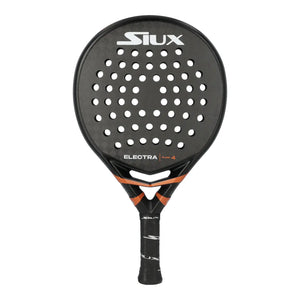 A black Siux padel tennis racket with bronze branding on a white background.
