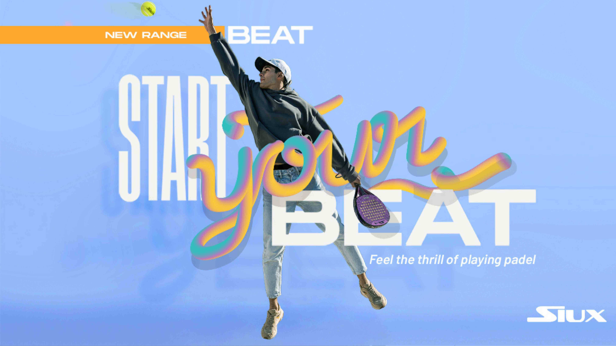 Advertisement for SIUX paddle sports with a person playing paddle sports and text 'Start your BEAT'.