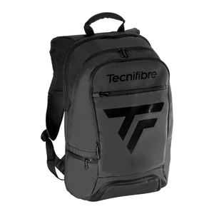 Black Tecnifibre backpack with black logo on a white background