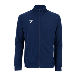 Blue Tecnifibre mens zip-up sports jacket with a white logo on a white background
