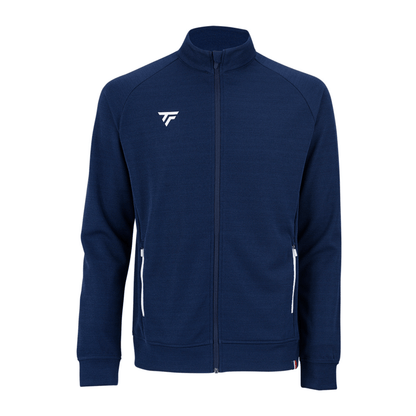 Blue Tecnifibre mens zip-up sports jacket with a white logo on a white background