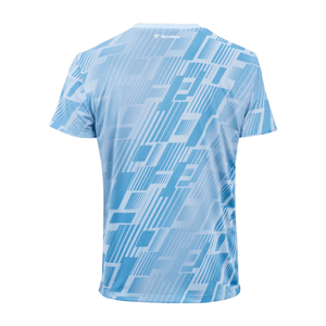 Back of a blue and white Tecnifibre mens sports t-shirt