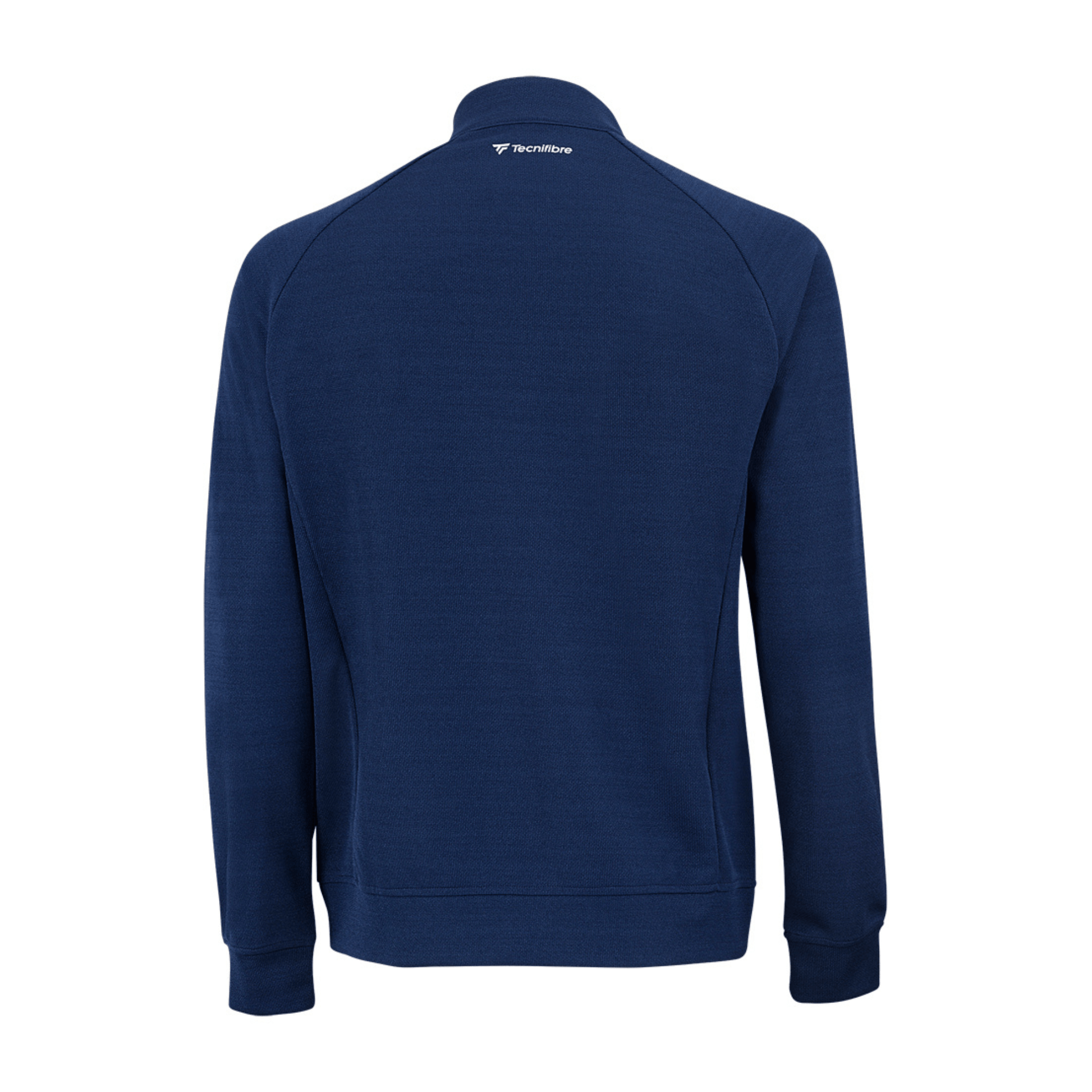 Navy blue sports jacket with a Tecnifibre brand logo on the back against a white background