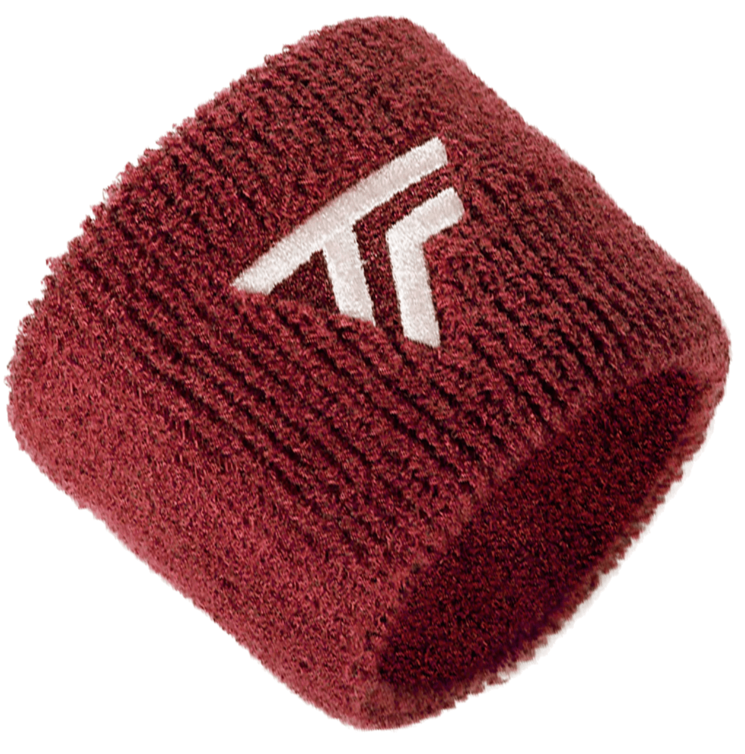 Maroon sports wristband with a logo on a white background