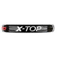 The top of a white Tecnifibre padel racket with red, black and blue branding.