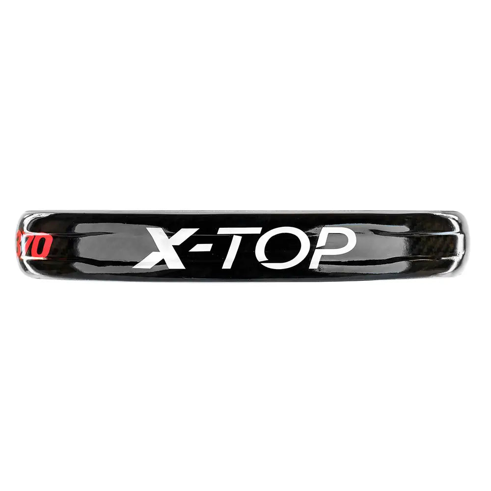 The top of a white Tecnifibre padel racket with red, black and blue branding.