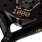 Close-up of a black and gold Volt padel tennis racket with '1000 Power' branding.